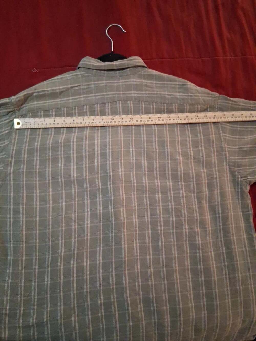 IZOD Men's XL Short Sleeve Plaid Button Down Shirt Green Cotton Rayon Casual